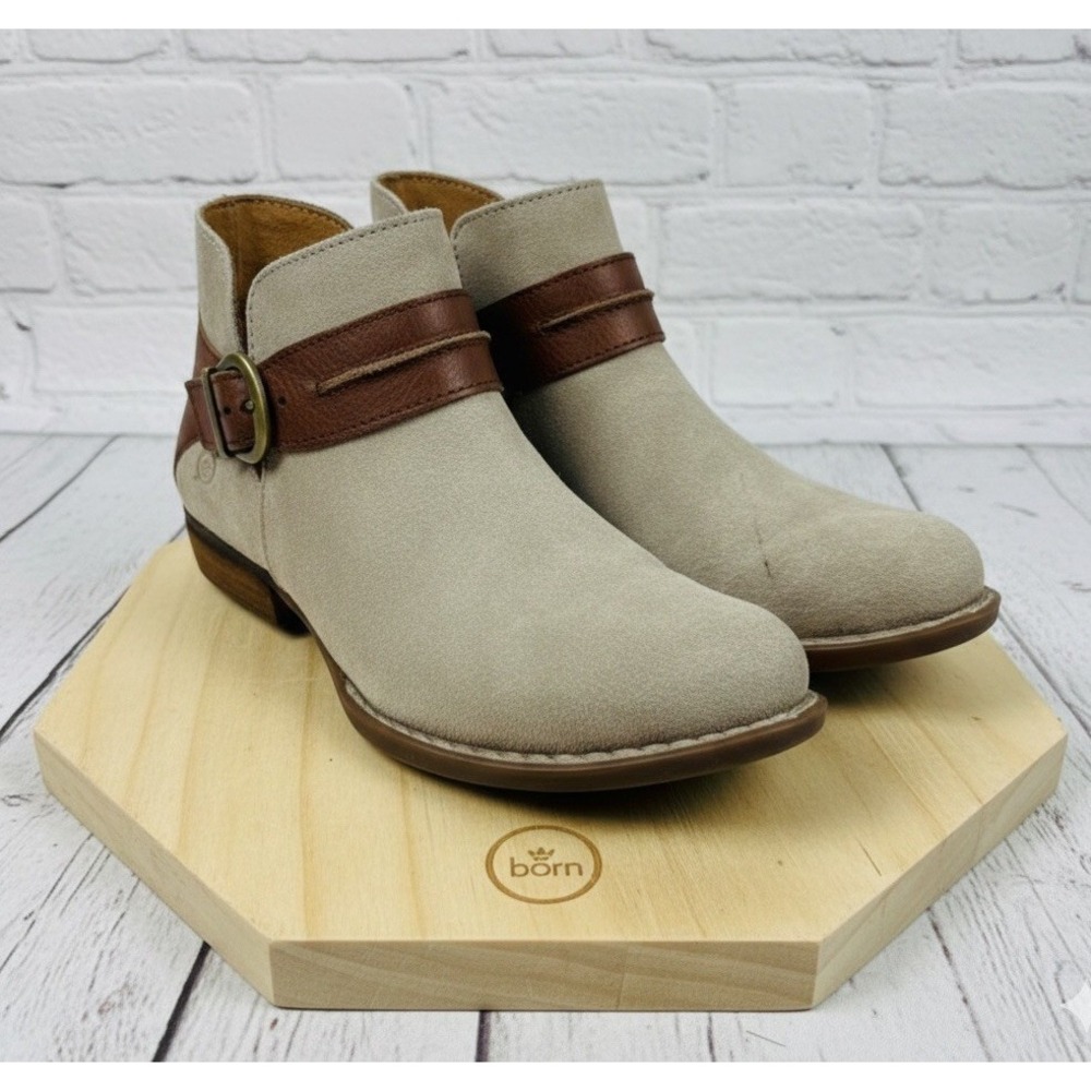 🔥Born 👑Boots🤎Beige Suede Leather Buckle Strap Zip Biker Ankle Bootie Luxury 7
